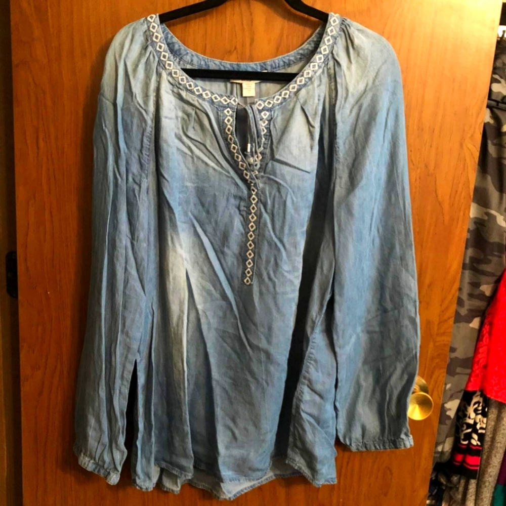 XL denim long sleeve tunic shirt